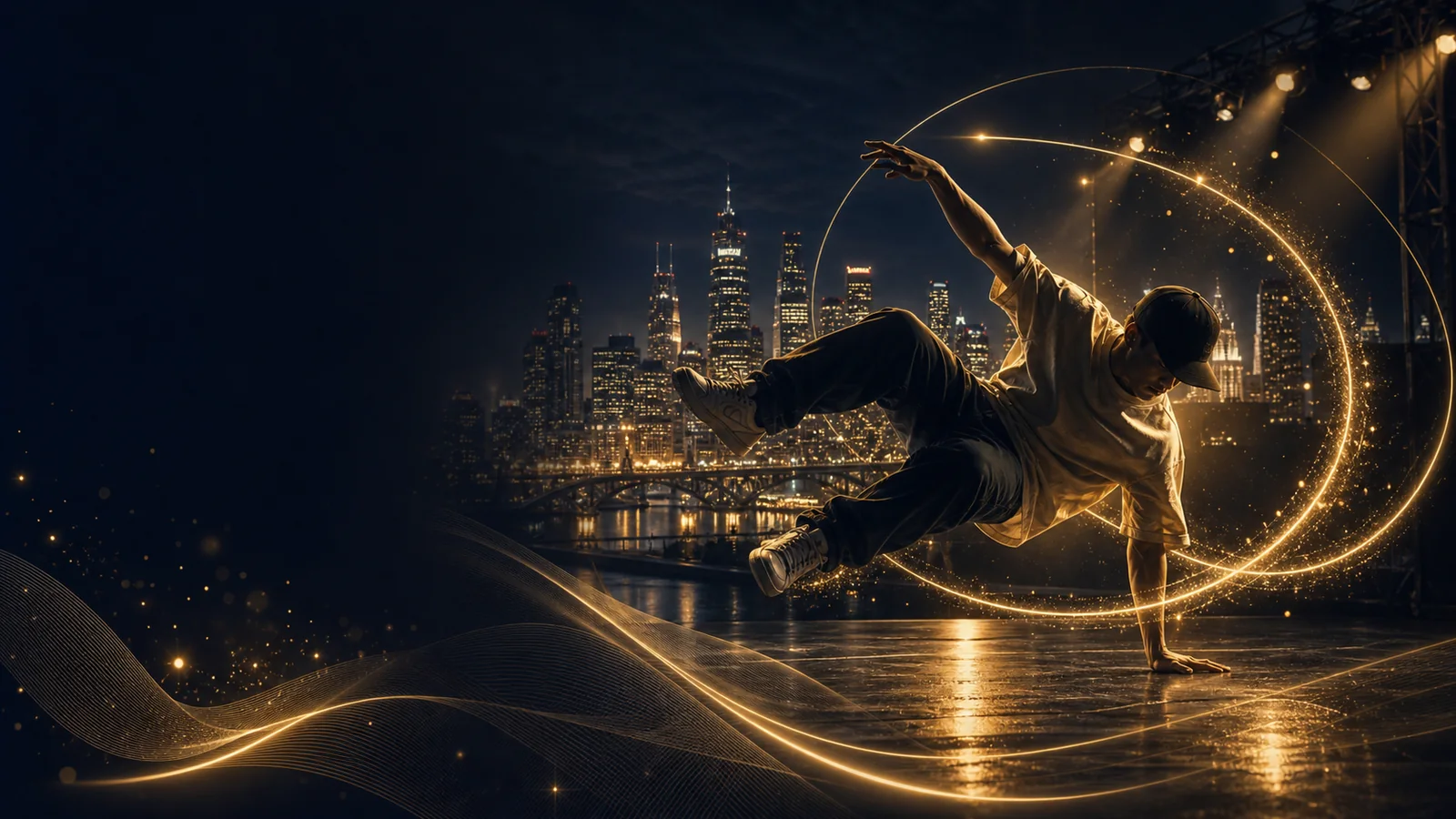 Breaking pathway athlete with Brisbane-inspired event lighting